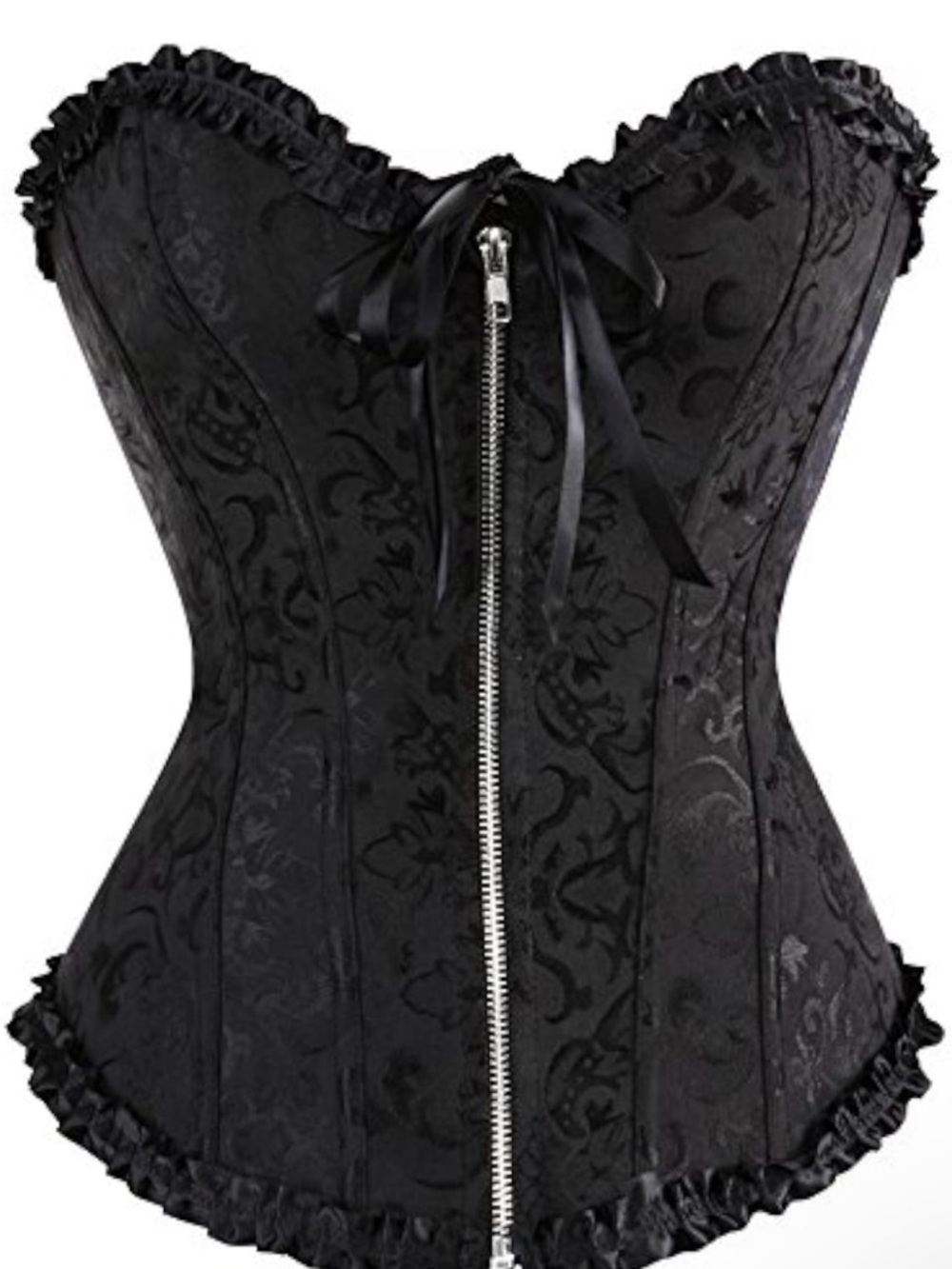 Women's Black Lace Zip-Front Corset Top